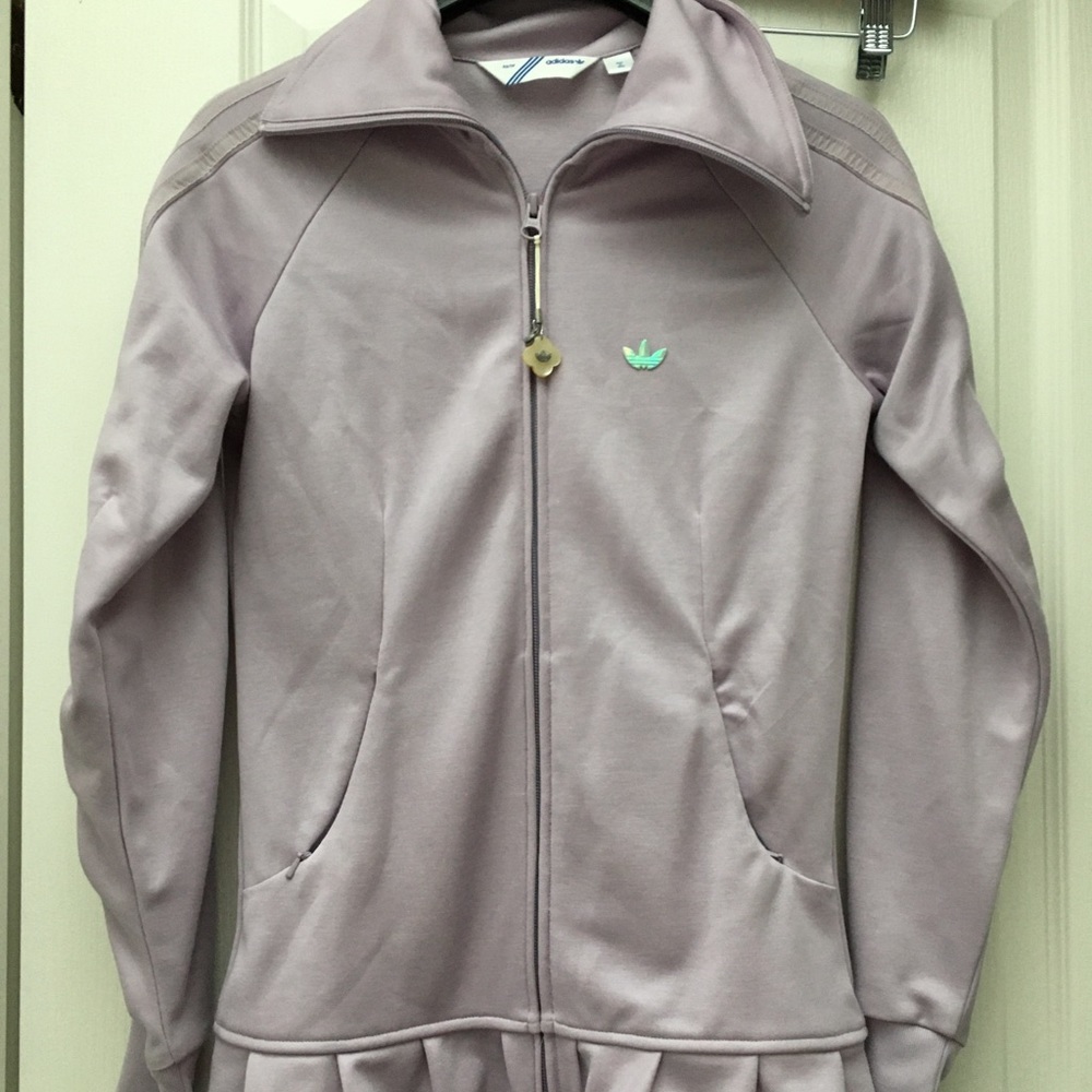 EUC adidas lilac track jacket with ruffle hem